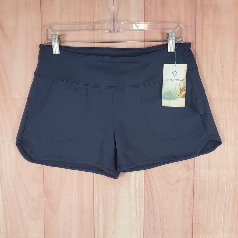 Stonewear Designs Latitude Compass Shorts Womens Medium Navy Blue Logo Stretch